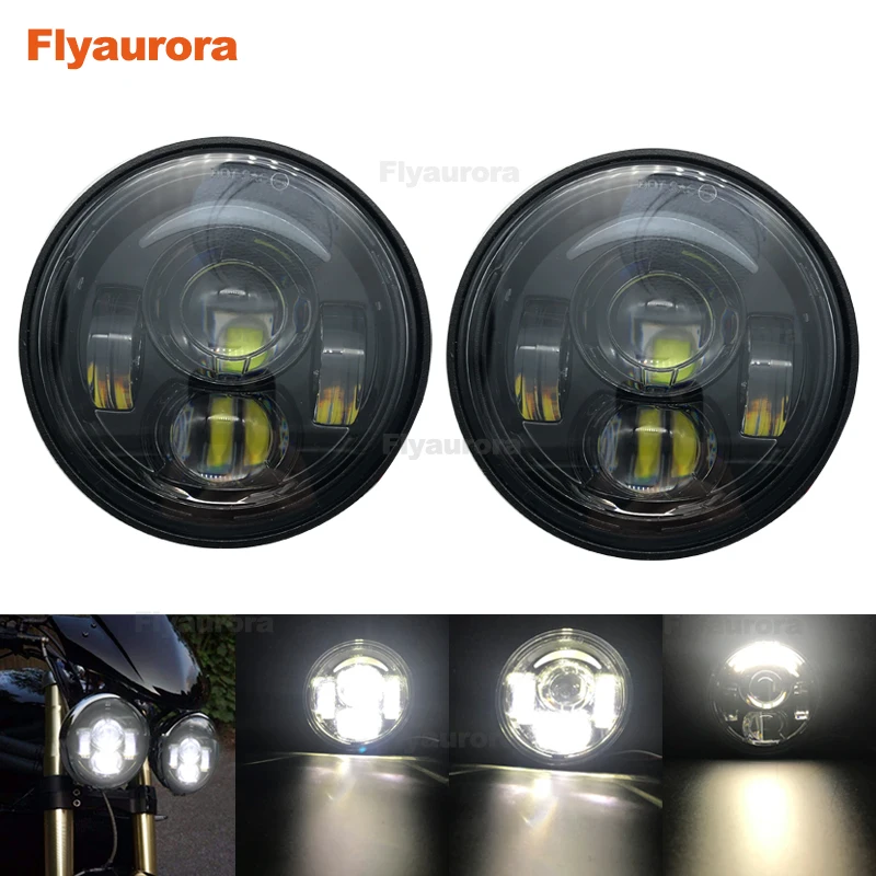 Flyaurora Moto двойной светодиодный фары 5 дюймов Hi/Low Beam DRL круглая передняя фара для Fat Bob FXDF модель светодиодный фонарь