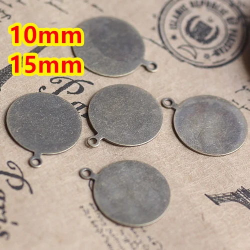 

Copper 10mm,14mm 100pcs Antique Bronze Flat pad Blank Pendant Glass Trays Bases Cameo Glass Cabochon Setting for Glass/Stickers