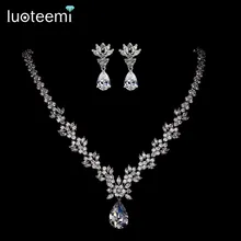 LUOTEEMI Style Arrive Fashion Pear Shape Crystal Zircon Wedding Jewelry Sets for Brides Luxury Bridal Necklace and Earrings Sets