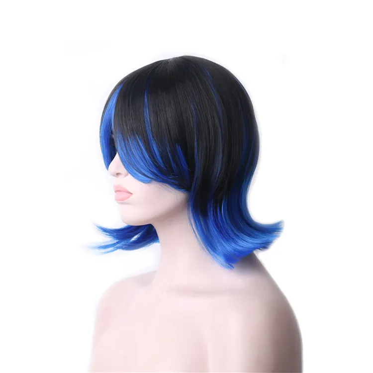 WoodFestival Смешивание цвета женский черный синий косплей парик термостойкие синтетические Короткие парики с челкой