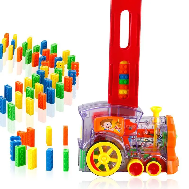 

Put Up The Domino Game Toy Set Automatic Placement Train with Light Sound Educational Building Blocks DIY Toys Gift for Kids