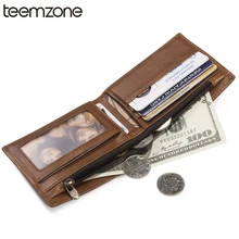 Teemzone топ продаж масло воск кожа модные мужские тонкие Двойные кошельки Винтаж ID Кредитная карта сумка деньги монета кошелек коричневый Q618