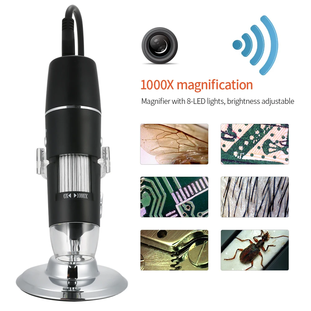 

USB Digital Microscope 1000X Magnification with Stand Magnifier with 8 LED Light magnifying Magnifier Camera