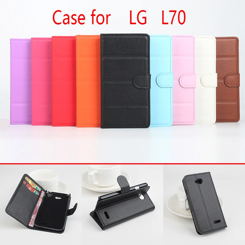 

For LG L70 Phone Case Folio Flip Pure Color Lichee Pattern PU Leather Wallet Case Cover Cash/Card Slots sanheng