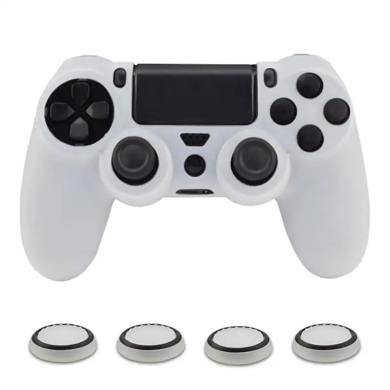 Мягкий силиконовый резиновый чехол для Dualshock 4 PS4 DS4 playstation 4 Pro тонкий контроллер кожи+ 4 ручки для большого пальца - Цвет: white