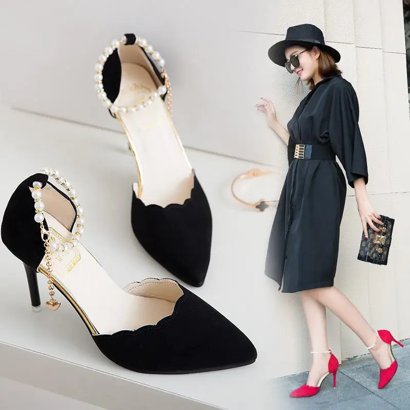 Women Pumps 2019 New Arrival Super Women Shoes High Heel Pointed Hollow Shallow Mouth Wedding Woman Lace Beaded