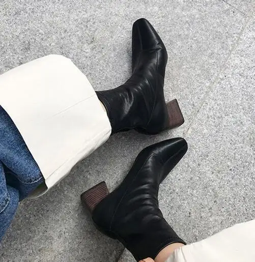 

Womens Faux Leather Square Toe Ankle Knight Boots Pull On Med Heels Shoes A30