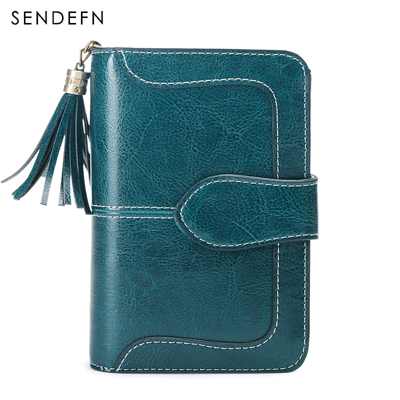 SENDEFN 2018 جديد وصول المحفظة الإناث صغيرة محفظة جلدية محفظة صغيرة النساء سستة جيب شرابة اثنين أضعاف محفظة نسائية للعملات المعدنية 5196-72