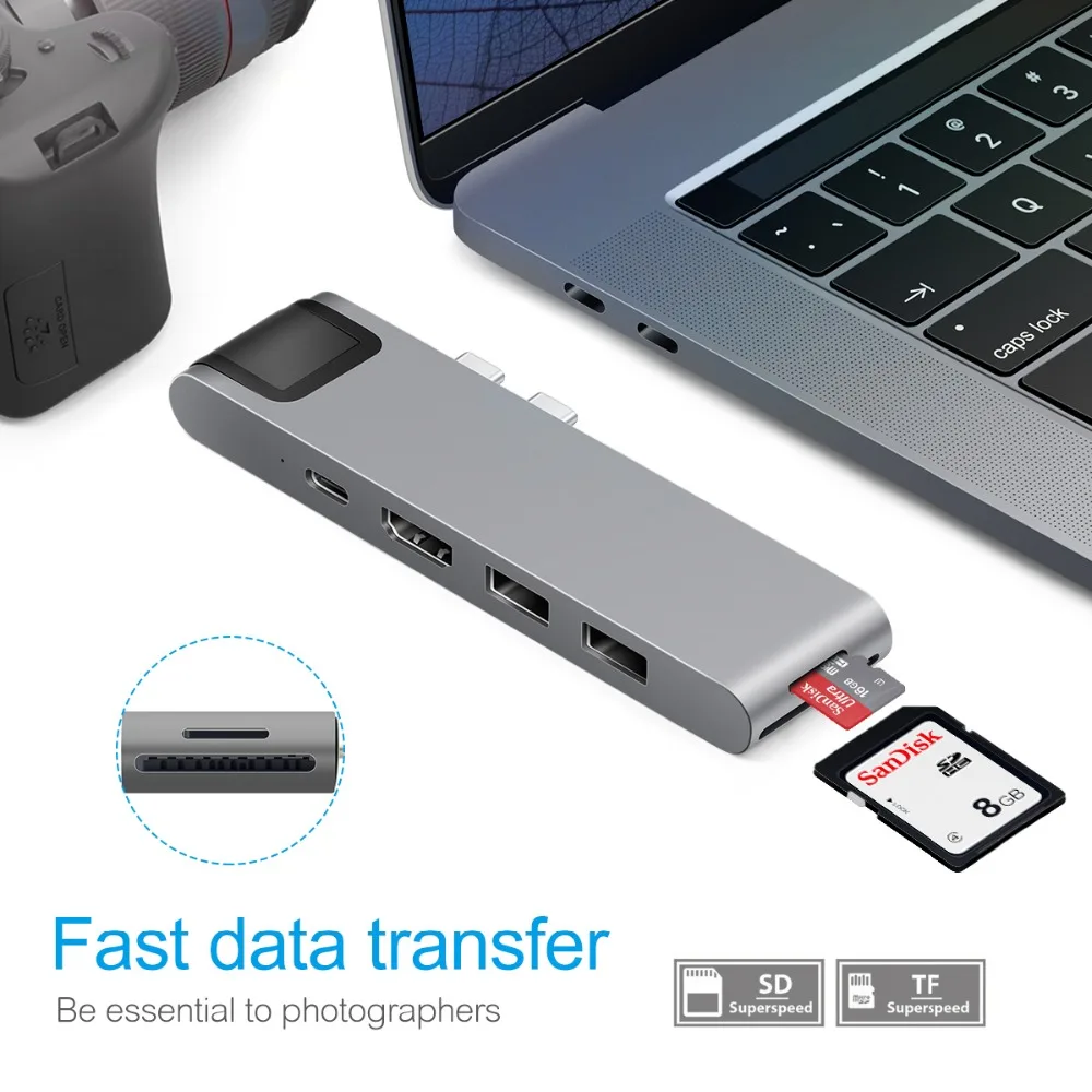 Новинка 7 в 1 USB C концентратор к HDMI RJ45 Thunderbolt 2 адаптер Type c 3 0 SD/TF кардридер PD