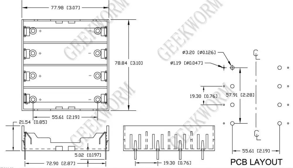 PCB_4Slot_18650_Battery_Holder