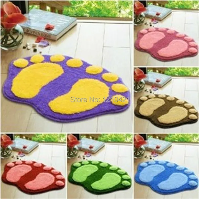 

New Super Soft Nonslip Microfiber Lovely Flocking Big Feet Pad Floor Mat Bedroom Area Rug Carpet 58.5*38.5cm, 5 Colors Available