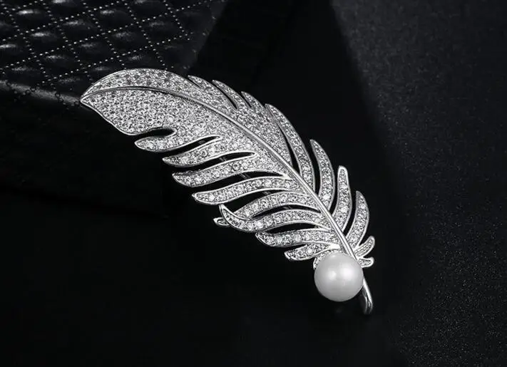 

UXN46 925 Silver Zircon Brooch for Birthday Festival Dress Suit Pure Silver Zircon Brooch