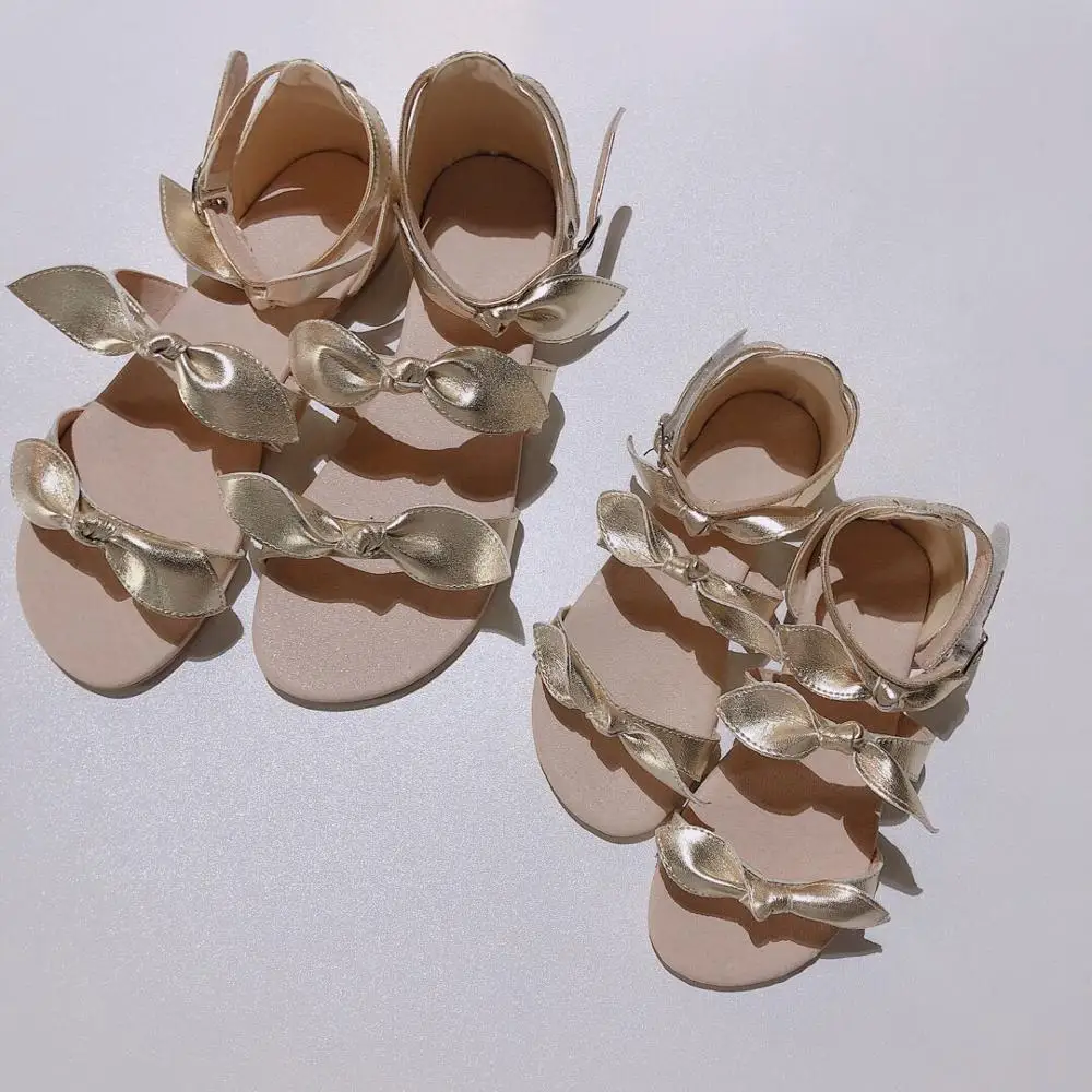 

High End Customized Size 21-38 Genuine Leather Girls Gold Butterfly Knot Sandals Princess Comfortable Outsole to Wear