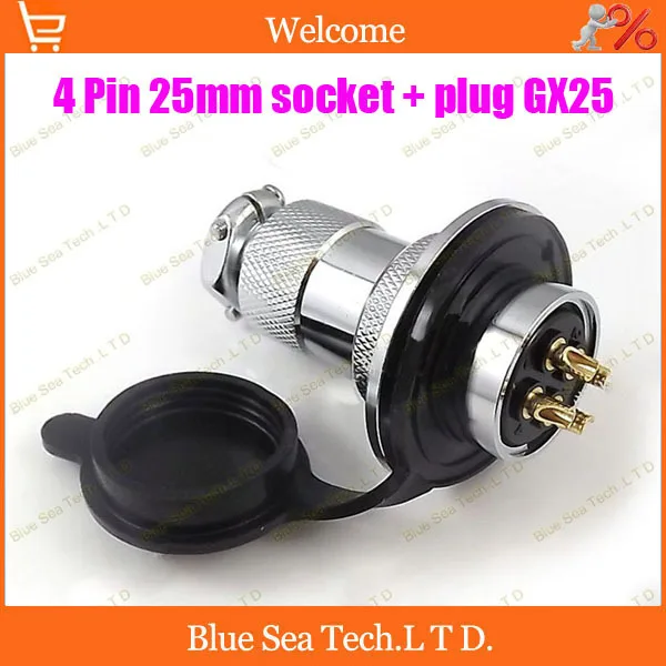 

Free Shipping 2 sets 4 Pin 25mm Male&Female Aviation plug Connector kit GX25 Socket+Plug+WaterProof Cap,Aviation plug interface