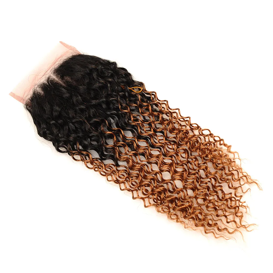 Pinshair Indian Kinky Curly Hair Ombre 1B 30 3 Bundles With Closure Blonde Indian Jerry Human Hair With Closure Non Remy No Shed (97)