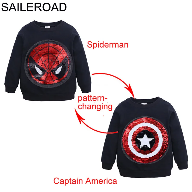 SAILEROAD Человек-паук, изменяющий лицо Captain America Boys Толстовки для детей с длинным рукавом Толстовка с капюшоном Детская толстовка - Цвет: 7907 black