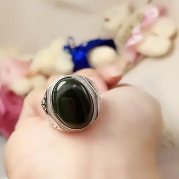 

Men Ring Natural And Real Hetian Man Fing Free shipping 925 sterling silver Fine jewelry Gem 13*18mm