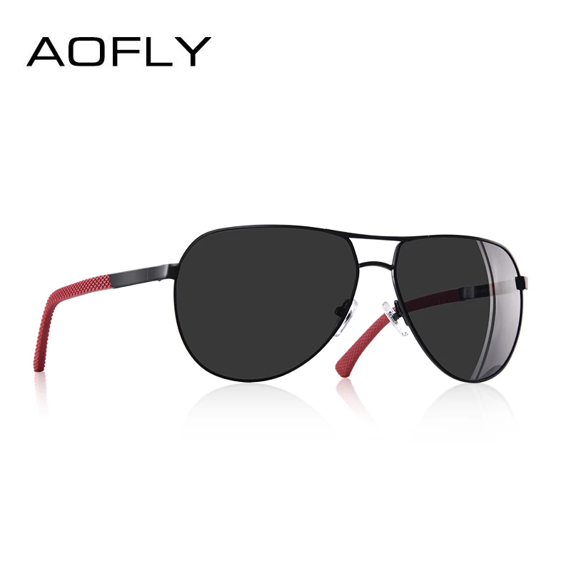 AOFLY, фирменный дизайн, поляризационные солнцезащитные очки пилота, мужские, для вождения, металлические, зеркальные, солнцезащитные очки для мужчин, очки Gafas De Sol AF8191 - Цвет линз: C1Black
