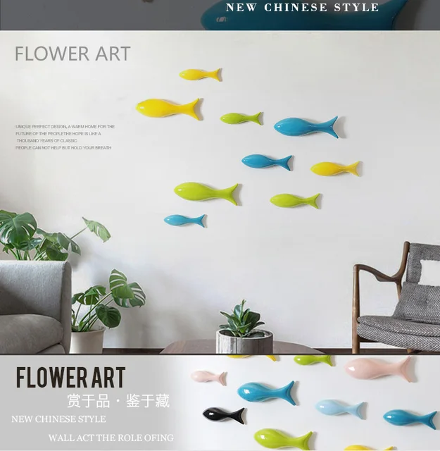 Restaurant wall decorations modern wall hanging ceramic fish