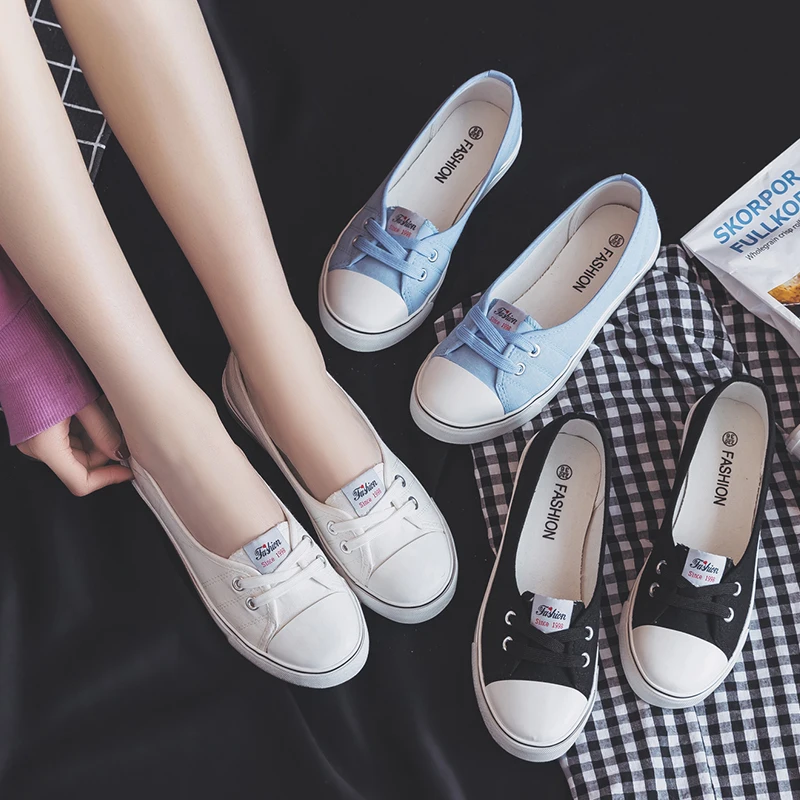 

2019 summer new canvas womens shoes shallow mouth lazy one pedal Korean version of wild wild casual shoes shoes flat shoes wome