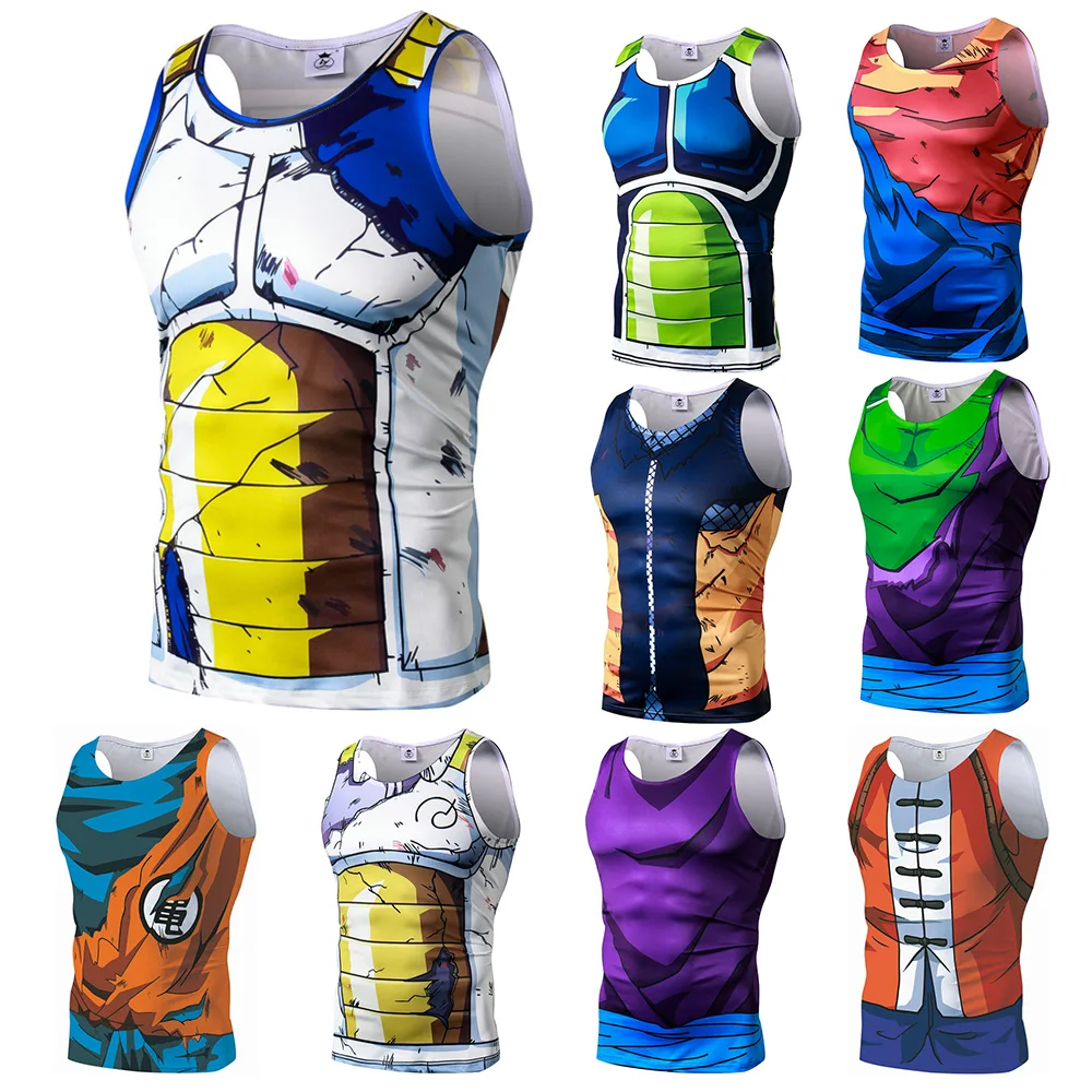 

Summer Dragon Ball Naruto Vegeta Son Goku Roshi Printed Men Vest Sleeveless Body-building Workout Unisex Fitness Tank Tops Tees