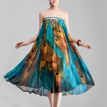 JAYCOSIN Топ Женская летняя популярная юбка с круглым вырезом и принтом павлина пера пляжная юбка 3,7