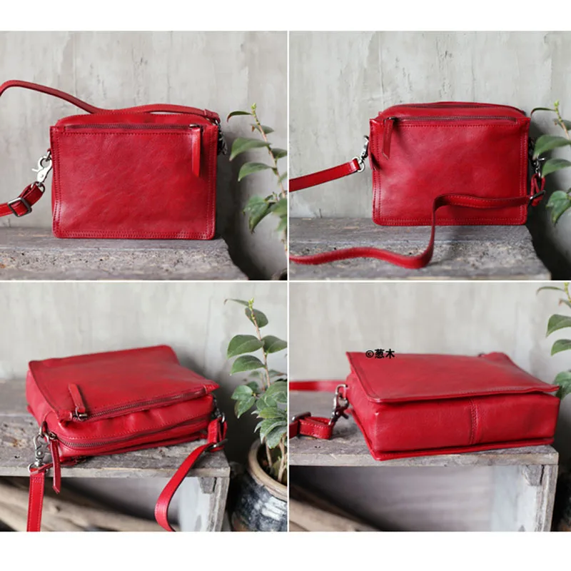 AETOO Literary retro handmade cowhide diagonal shoulder bag summer new women's bag tide leather multi-layer zipper small square