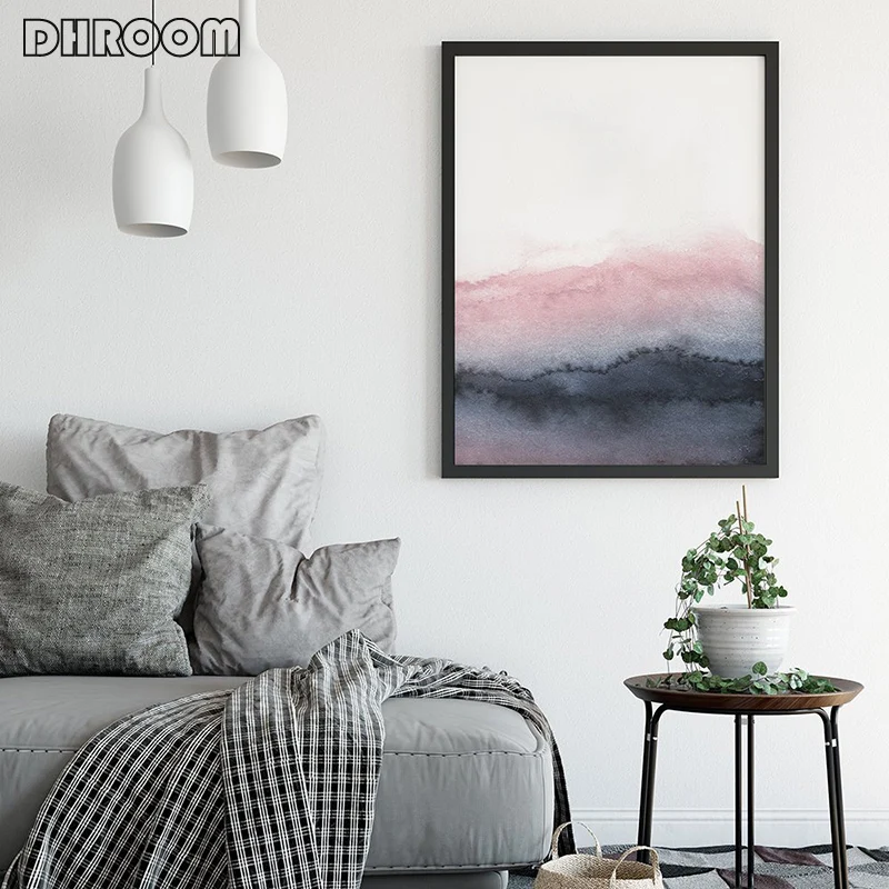 Розовый синий абстрактный плакат печать Румяна розовый и серый стены искусства холст живопись скандинавский картина для украшения спальни