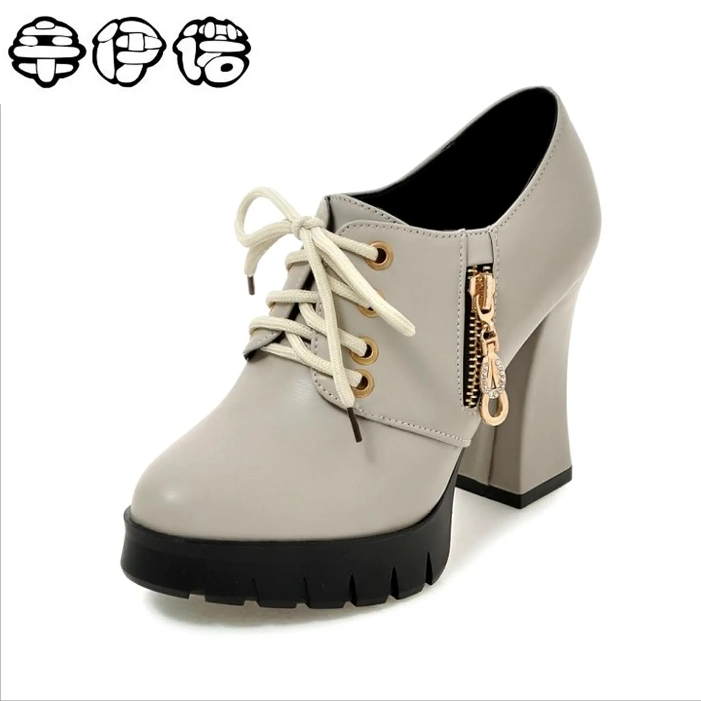 

New Shoes Women Platform Shoes High Heels Lace Up Wedge Heel Punk Zipper Women Shoes Autumn Chaussures Femme Black Size 32-43