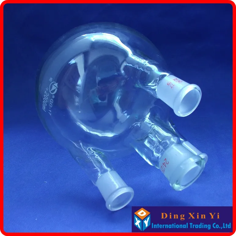 

(2 pieces/lot) 2000ml 24/29 four necks round-bottom flask,Flask round bottom with four necks,short neck standard ground mouth