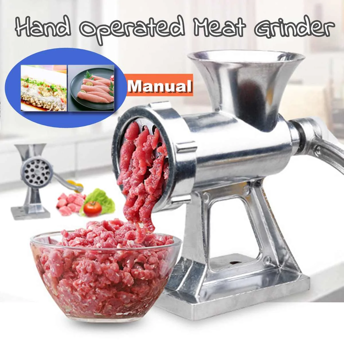 

Hand Operated Manual Meat Grinder Beef Noodle Pasta Mincer Sausages Maker Aluminum Grinding Machine Kitchen Tools Gadgets