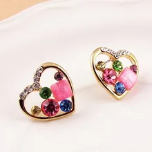 Мода Корейские Sweet Girls Красочные Блестящий Циркон Симпатичные Сердце Изысканный Анти Аллергические Серьги E1961