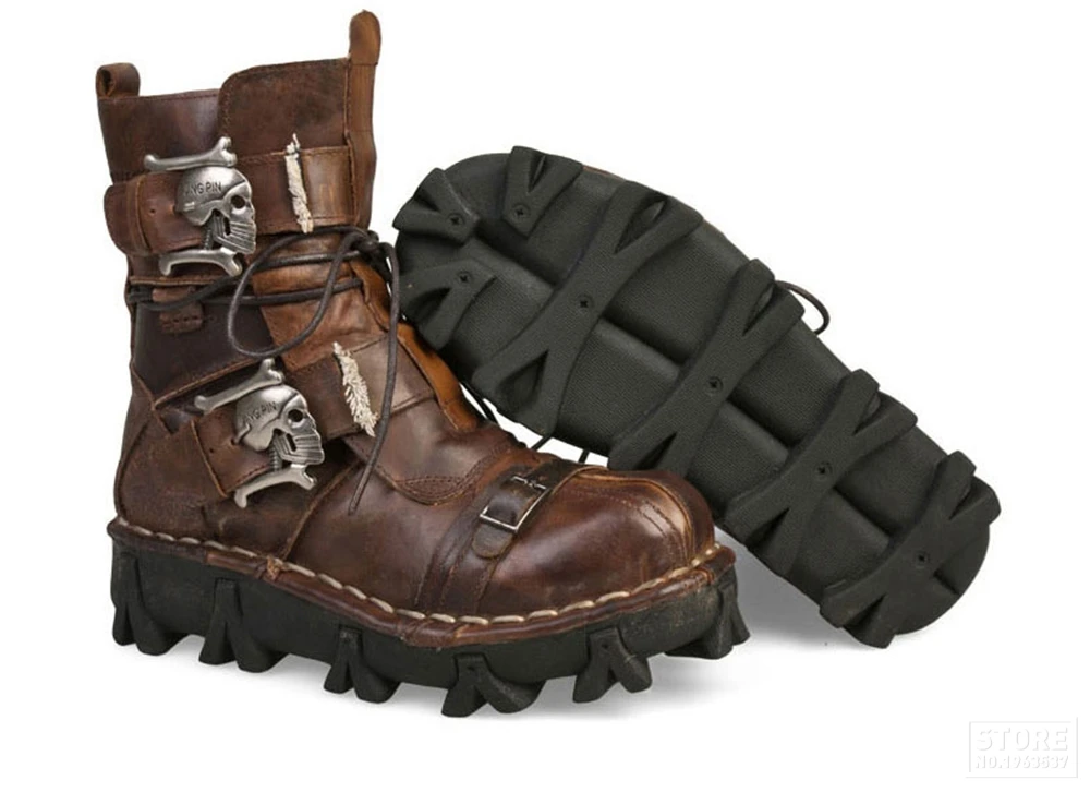 Ботинки в байкерском стиле; обувь в стиле ретро из натуральной коровьей кожи; обувь в стиле панк для верховой езды; Мужская мотоциклетная Байкерская мотоциклетная обувь; защитная обувь; Botas Moto
