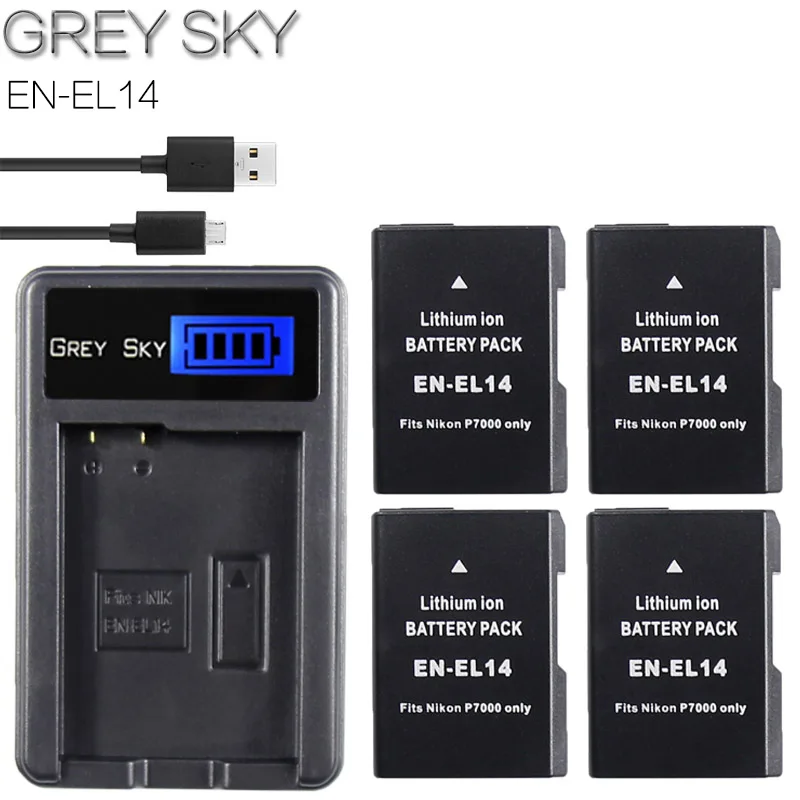 

1050mAh EN-EL14 ENEL14 EN-EL14a Battery+LCD USB Charger for Nikon D3200 D3300 D3400 D3500 D5100 D5200 D5500 D5600 P7100 Bateria