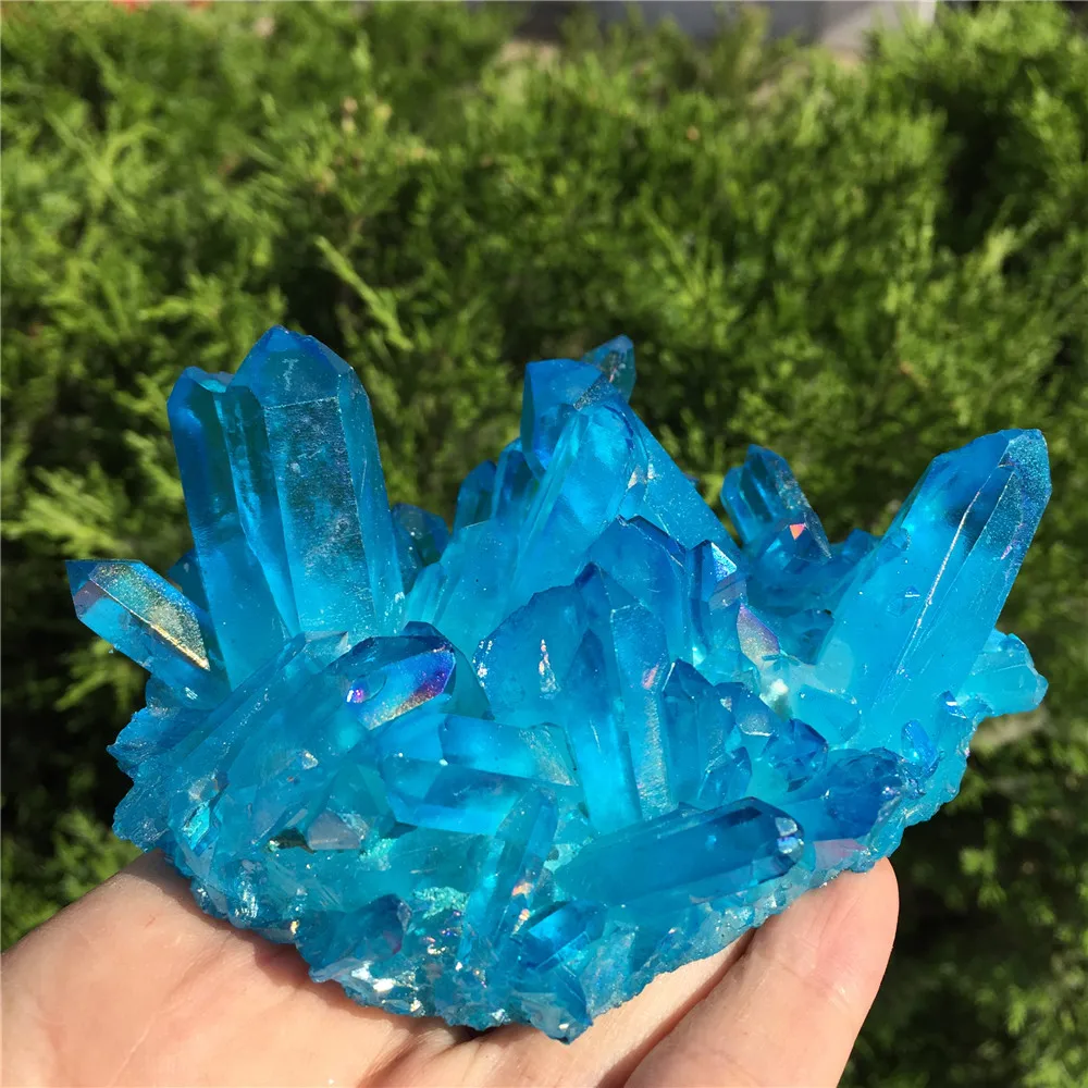 Аура Кристалл кластер Природный Кварц титановый кварц Кристалл Потрясающие радужные образцы минералов рейки заживление