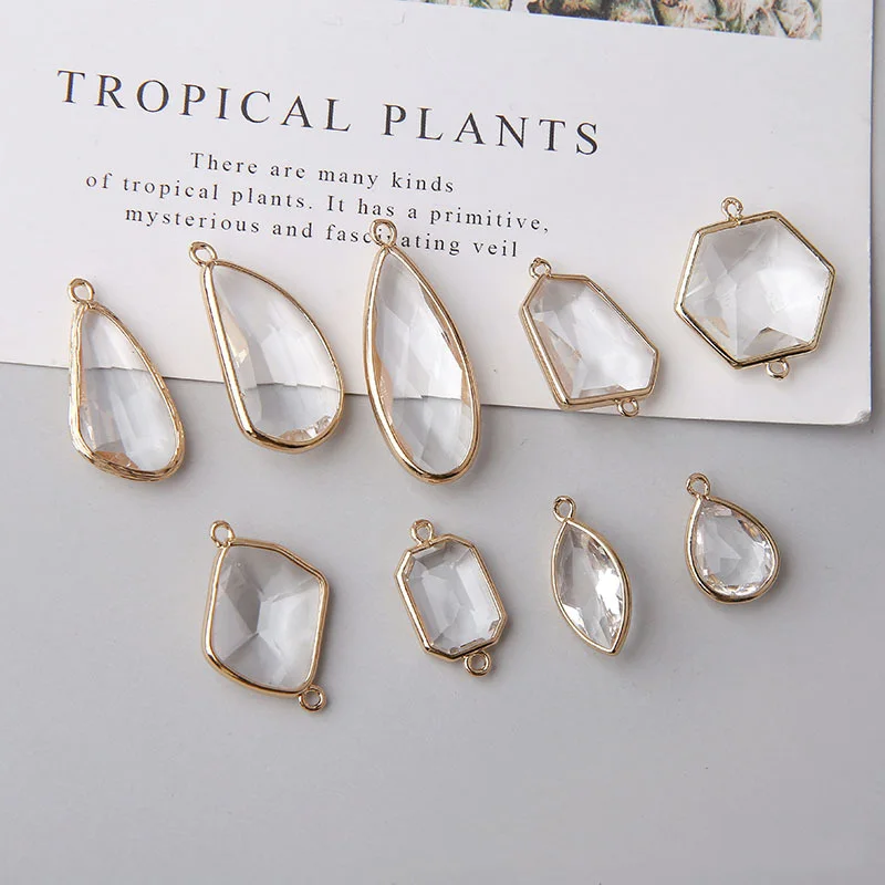 

2pcs Vogue Transparent Crystal Irregular Bracelet Connector Charms Metal Findings Diy Necklace Ear Drop Jewelry Pendant C375