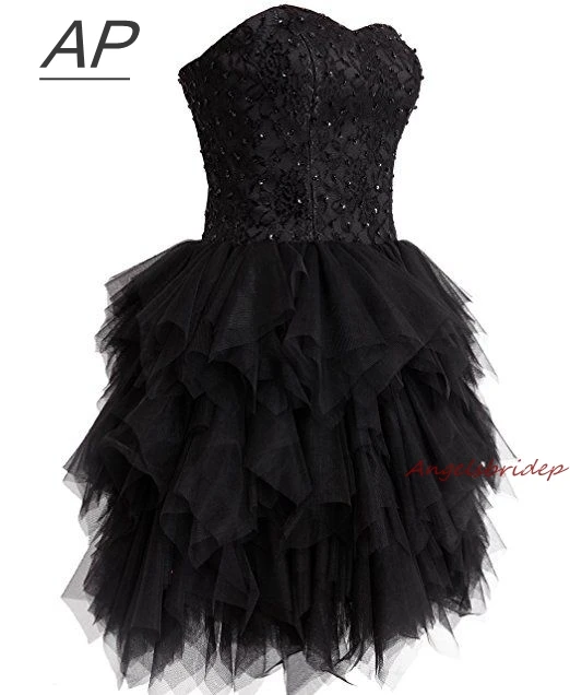 

ANGELSBRIDEP Black Homecoming Dress Fashional Lace Corset Sweetheart Short Robe Courte 8 Grade Graduation Dresses Party Gown