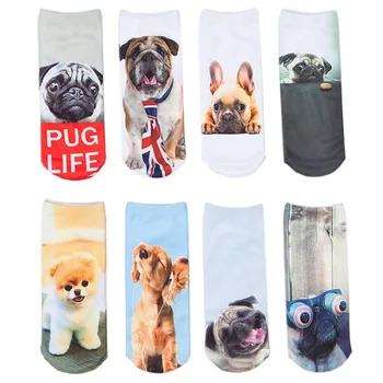 

New Arrival 3D Pug Dog Print Socks Casual Harajuku Art Socks Low Cut Animal Sock Ankle Women's Sock Short Meias Feminina