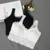 Verano mujeres negro blanco camisetas sexis sin mangas ganchillo Floral de encaje acolchado sujetador top de tirantes de algodón Tops Sexy cuello pico de encaje Crochet chaleco Casual ► Foto 1/6