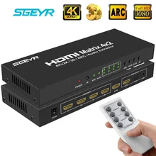HDMI True Matrix 4x2 HDMI Matriz Switcher Switch Splitter 4 Input 2 Output with 3.5mm Audio Extractor+Optical,Remote Control