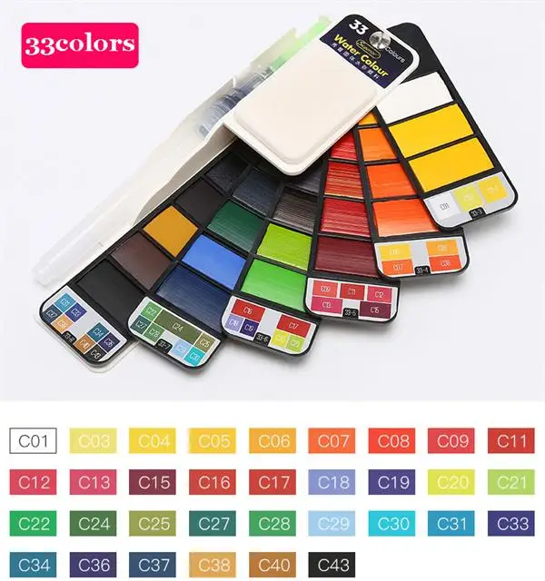 Conjunto com Escova de Água Pigmento para a Mão-ferramentas de Desenho Cor de Água de Viagem Superior 42 Sólida Aquarela Pintura Caneta Dobrável 18 - 25 33 11 Water Color