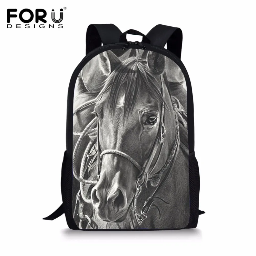FORUDESIGNS Cool War Horse Backpack for Women Black Crazy Horse 3D