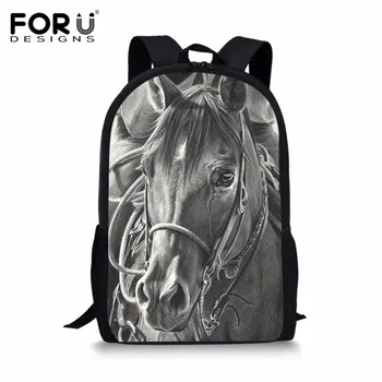 

FORUDESIGNS Cool War Horse Backpack for Women Black Crazy Horse 3D Printing Girls School Bagpack Soft Kids Cute Travel Rucksack