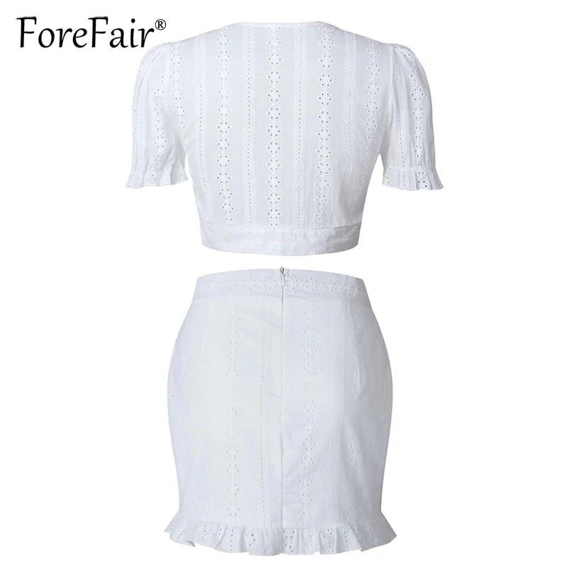 Forefair Женский комплект 2 шт. летний белый хлопковый 2018 сексуальный укороченный топ