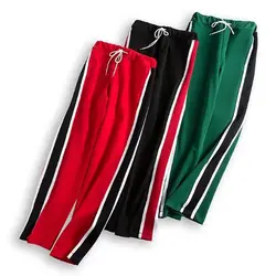 Женские модные штаны Bella Philosophy, красные, черные, зеленые весенние женские брюки с полосами, повседневные прямые штаны свободного покроя для