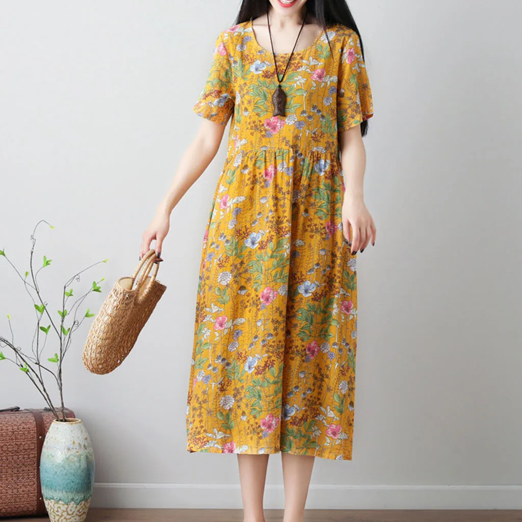 Short Sleeve Shirt Dress 2019 Summer Chiffon Boho Beach Dresses Women Casual Print Loose midi Party Dress Vestidos