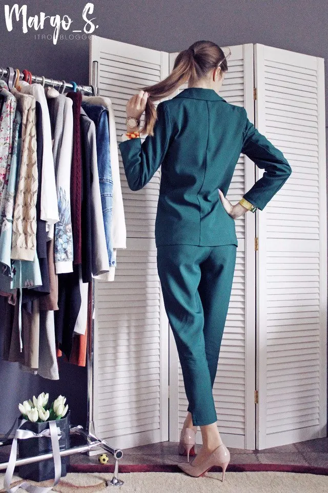 2018 Pure Color  Simple Boyfriend Suit Jacket Small Pants Seven Length Pant Long Sleeves Jacket Office Lady Green Suit Femme