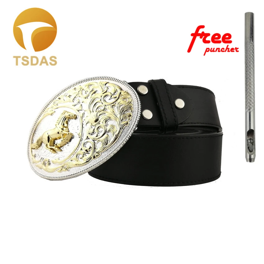 حزام جلد المرأة الحصان سباق رعاة البقر مشبك معدني الذهبي البيضاوي حزام مشبك