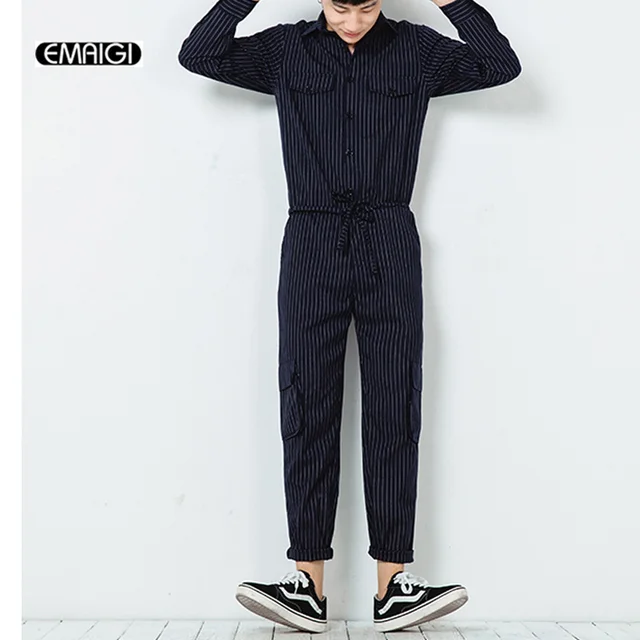 Buy Men Stripe Jumpsuits Long Sleeve Overalls Mens