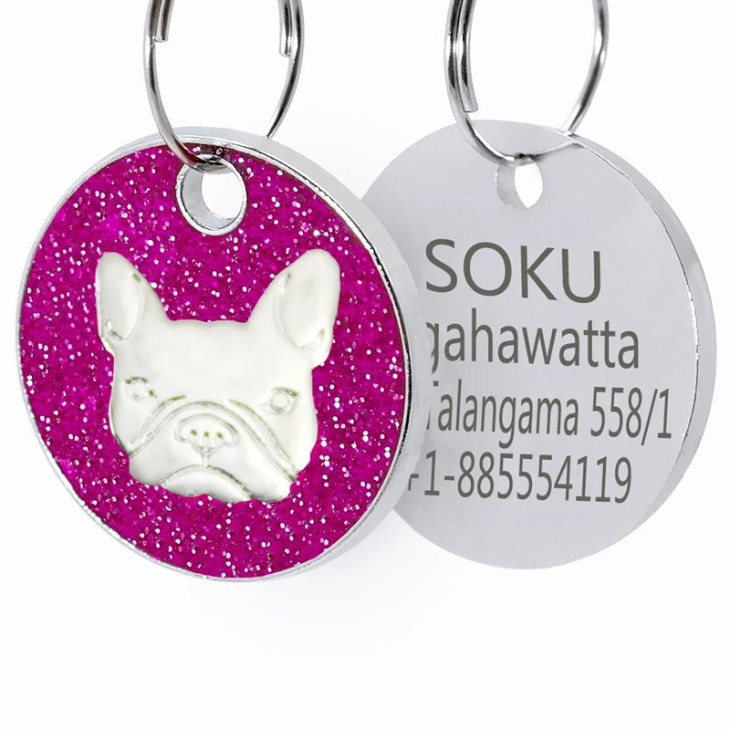 

Shiny Cute Style Bulldog Pattern Dog id tags personalized deep engraved Name and Phone Number Pet ID Tag